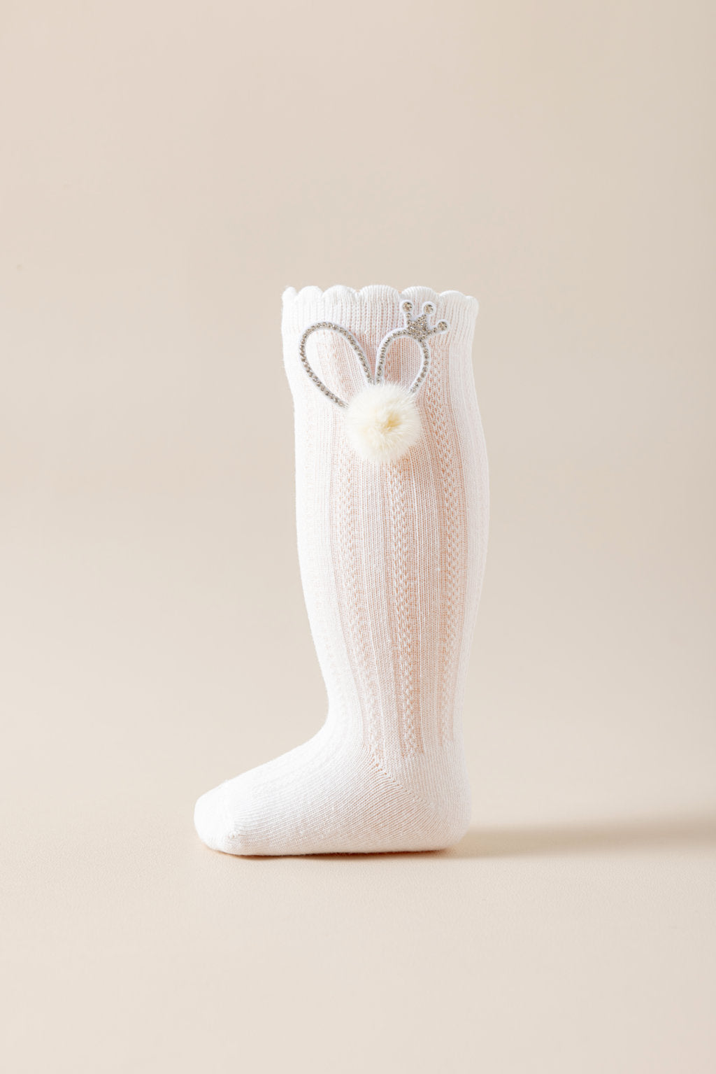 BEADED CROWN & POM POM APPLIQUE KNEE LENGTH SOCKS
