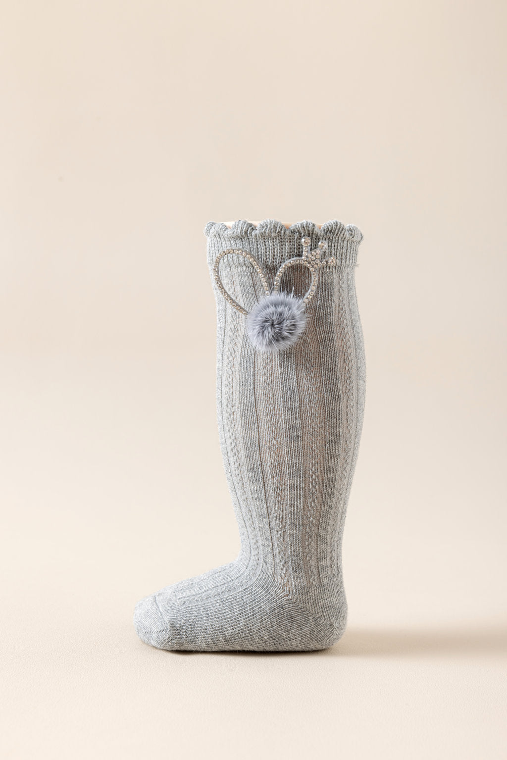 BEADED CROWN & POM POM APPLIQUE KNEE LENGTH SOCKS