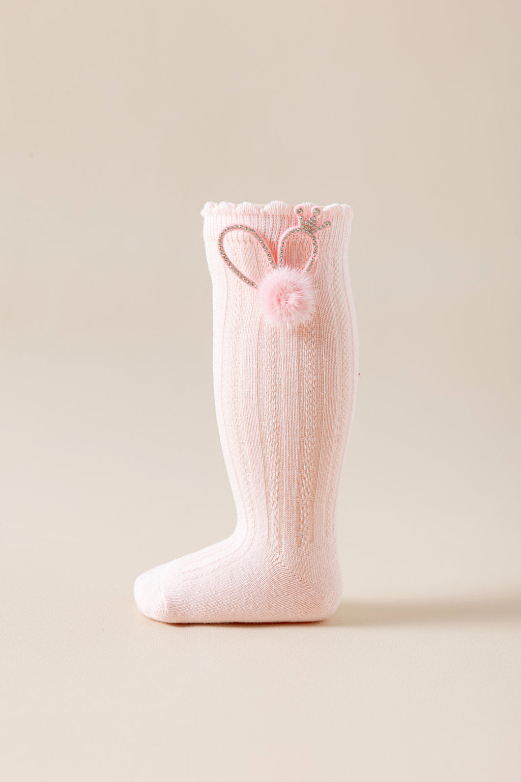 BEADED CROWN & POM POM APPLIQUE KNEE LENGTH SOCKS