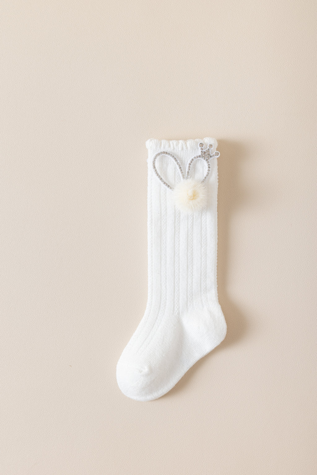 BEADED CROWN & POM POM APPLIQUE KNEE LENGTH SOCKS