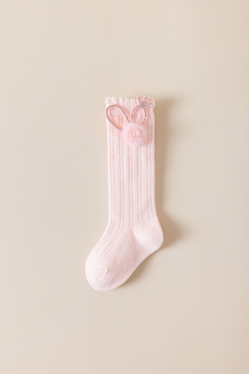 BEADED CROWN & POM POM APPLIQUE KNEE LENGTH SOCKS