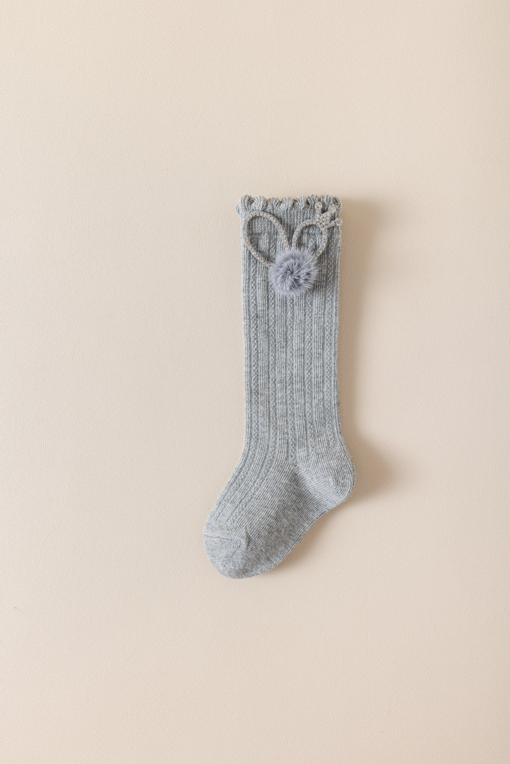 BEADED CROWN & POM POM APPLIQUE KNEE LENGTH SOCKS