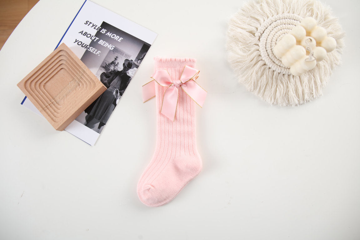 GLITTER FINISHED BOW APPLIQUE KNEE LENGTH SOCKS