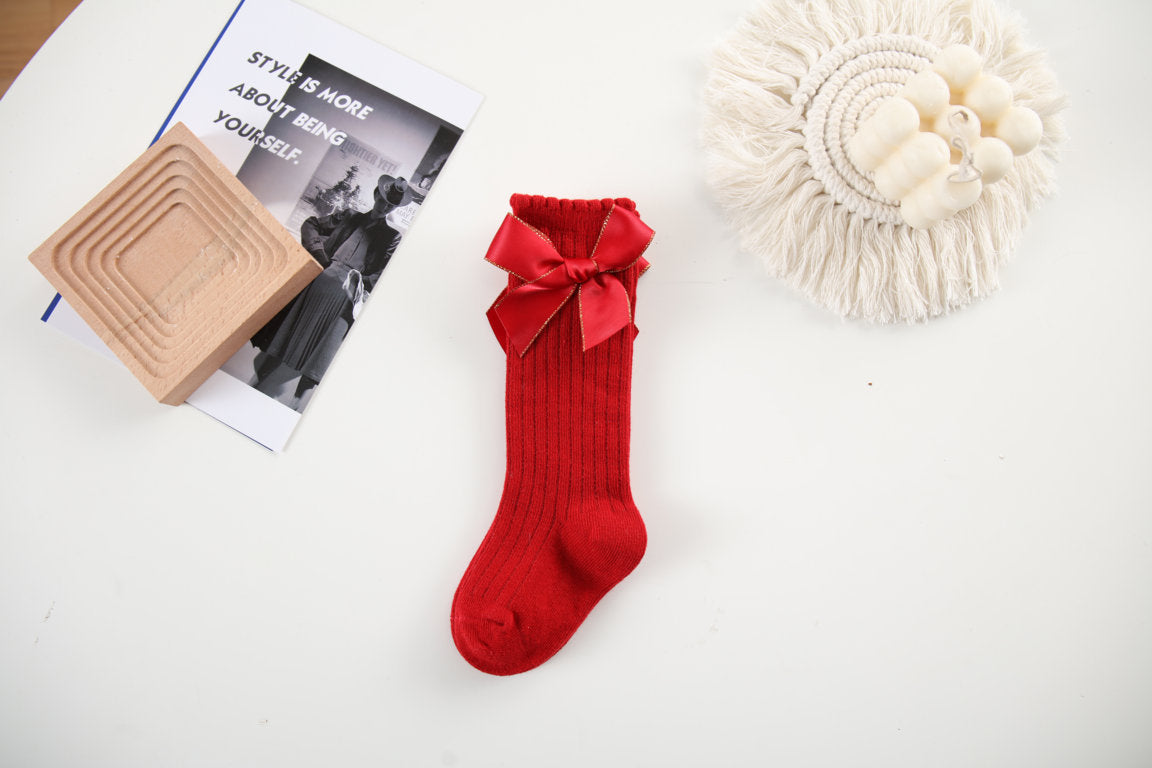 GLITTER FINISHED BOW APPLIQUE KNEE LENGTH SOCKS