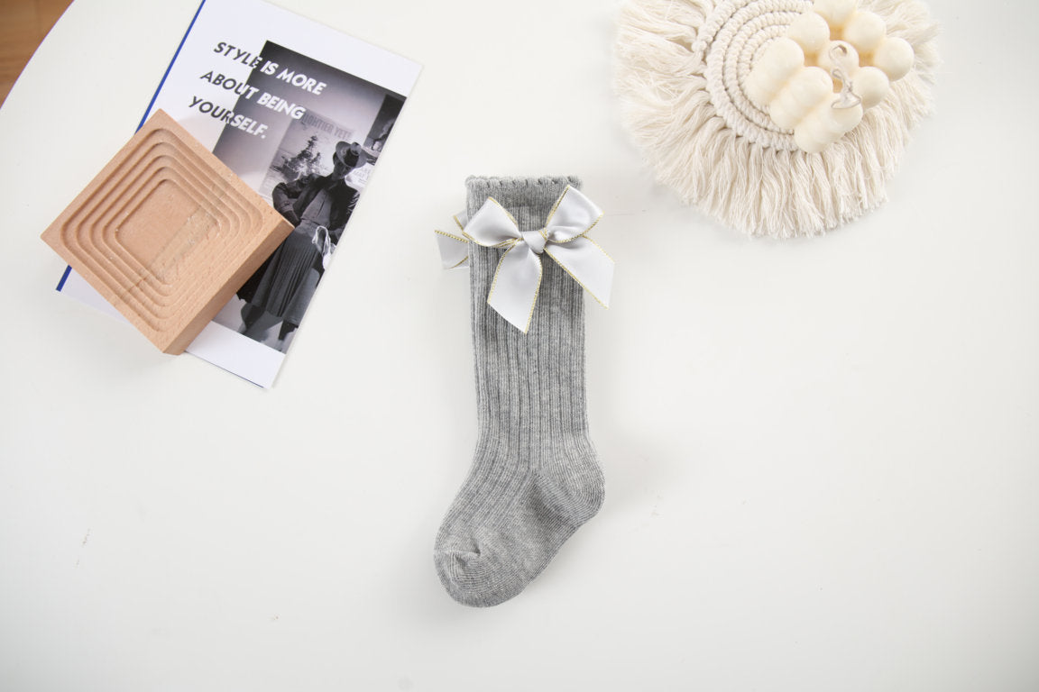 GLITTER FINISHED BOW APPLIQUE KNEE LENGTH SOCKS