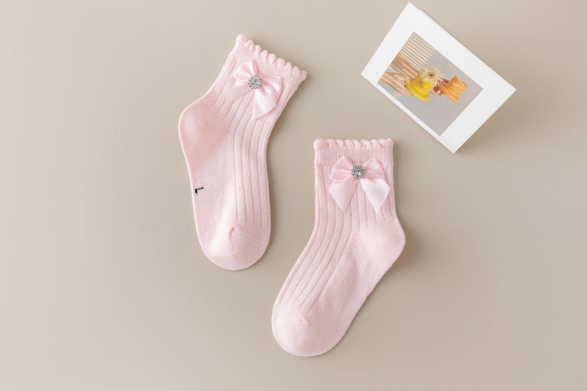 BEADED STONE WITH BOW APPLIQUE ANKLE LENGTH SOCKS