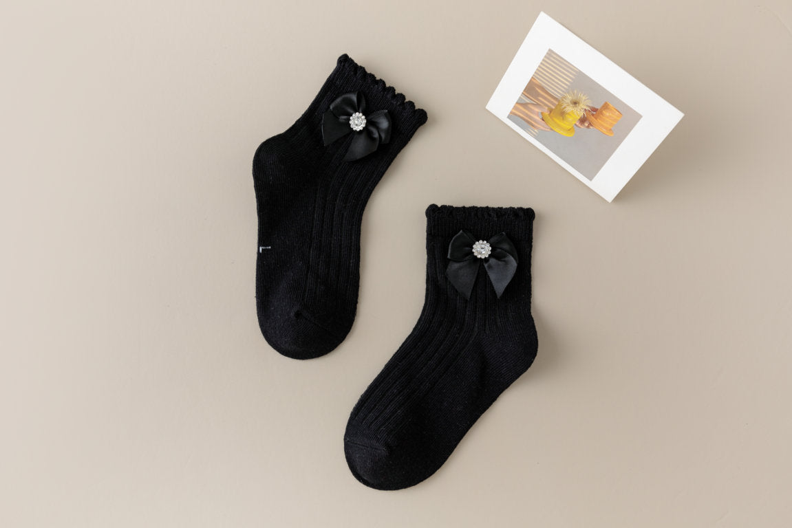 BEADED STONE WITH BOW APPLIQUE ANKLE LENGTH SOCKS