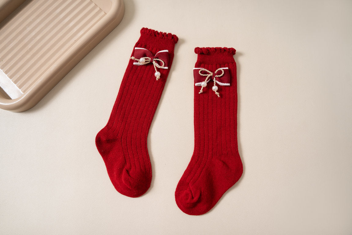 BOW & KNOT APPLIQUE KNEE LENGTH SOCKS