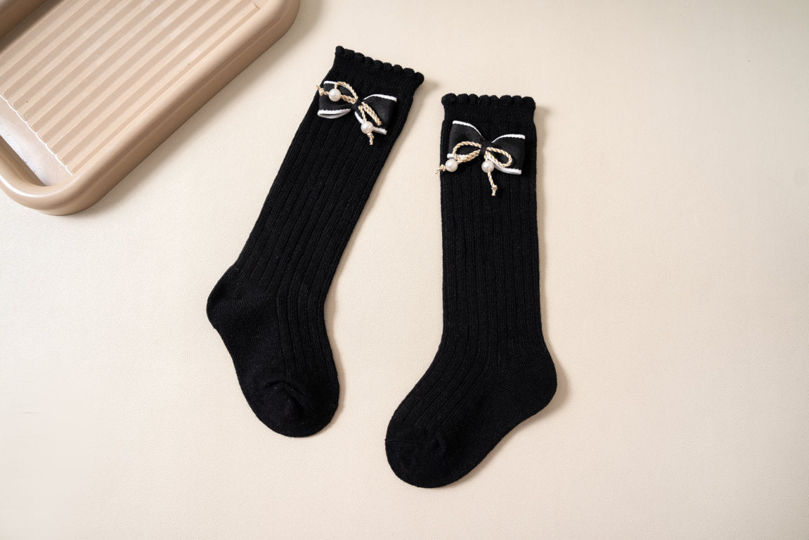 BOW & KNOT APPLIQUE KNEE LENGTH SOCKS