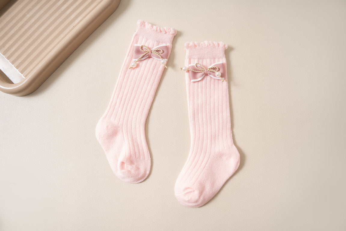 BOW & KNOT APPLIQUE KNEE LENGTH SOCKS