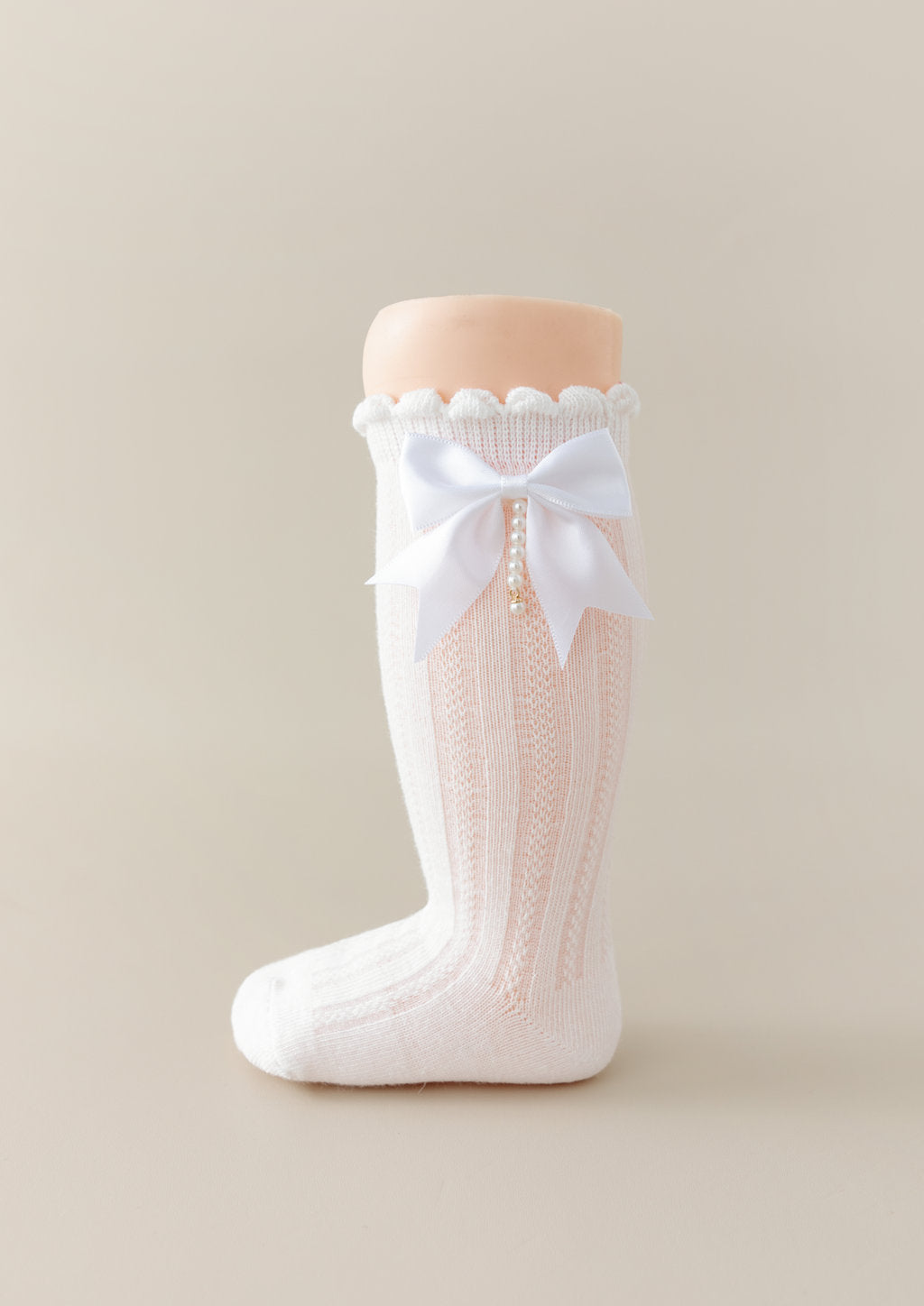 BOW & PEARL APPLIQUE KNEE LENGTH SOCKS