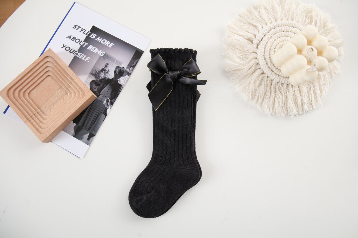 GLITTER FINISHED BOW APPLIQUE KNEE LENGTH SOCKS