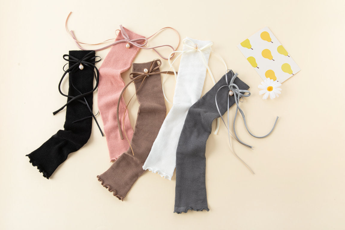 KNOT & PEARL APPLIQUE KNEE LENGTH OPEN TOE SOCKS