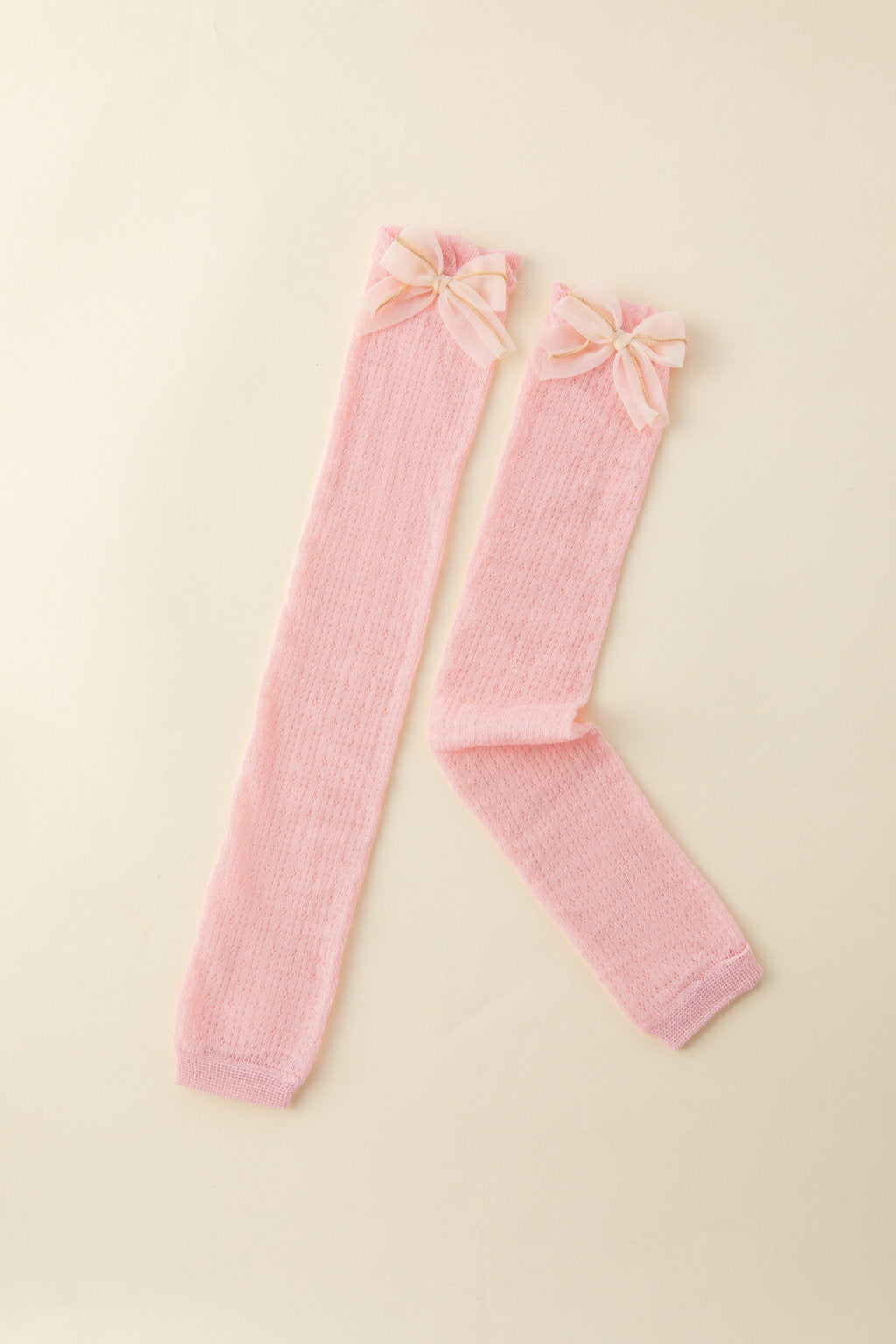 SOLID BOW APPLIQUE KNEE LENGTH OPEN TOE SOCKS