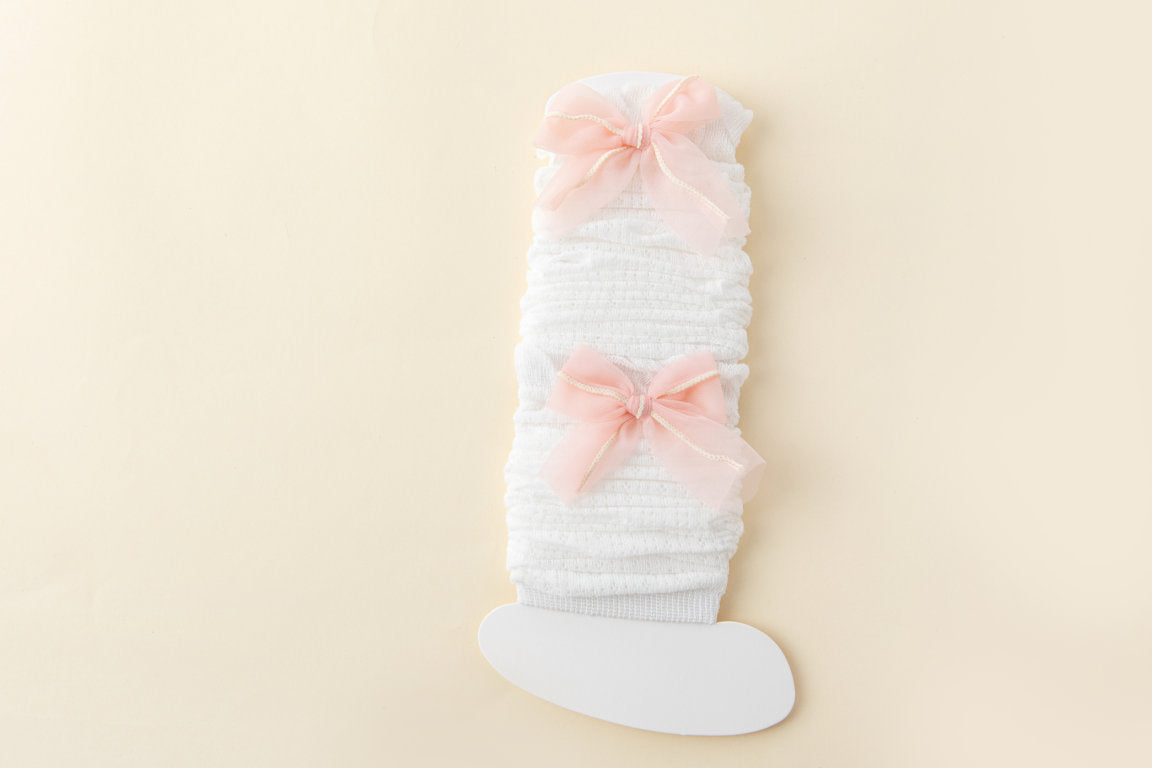 SOLID BOW APPLIQUE KNEE LENGTH OPEN TOE SOCKS