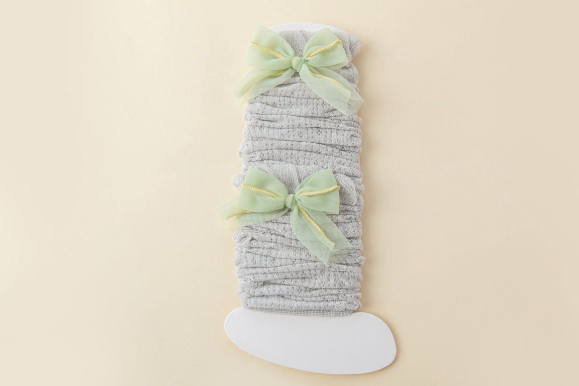 SOLID BOW APPLIQUE KNEE LENGTH OPEN TOE SOCKS