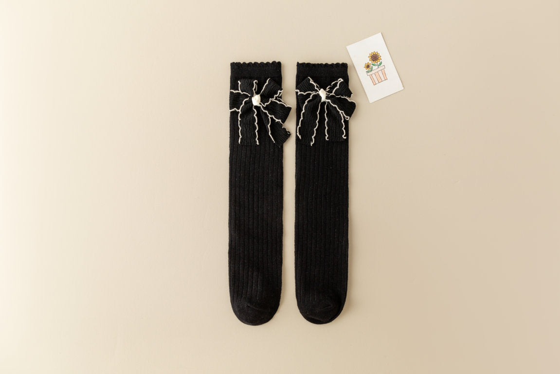 BOW APPLIQUE KNEE LENGTH SOCKS