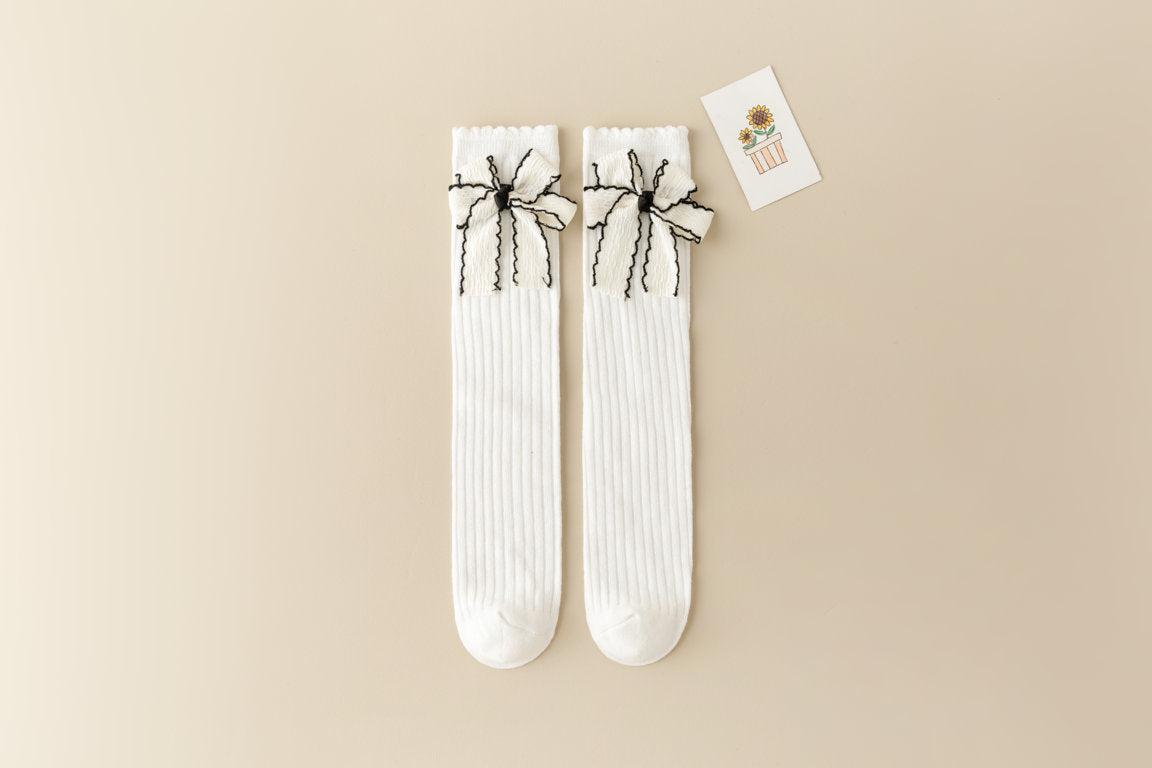 BOW APPLIQUE KNEE LENGTH SOCKS