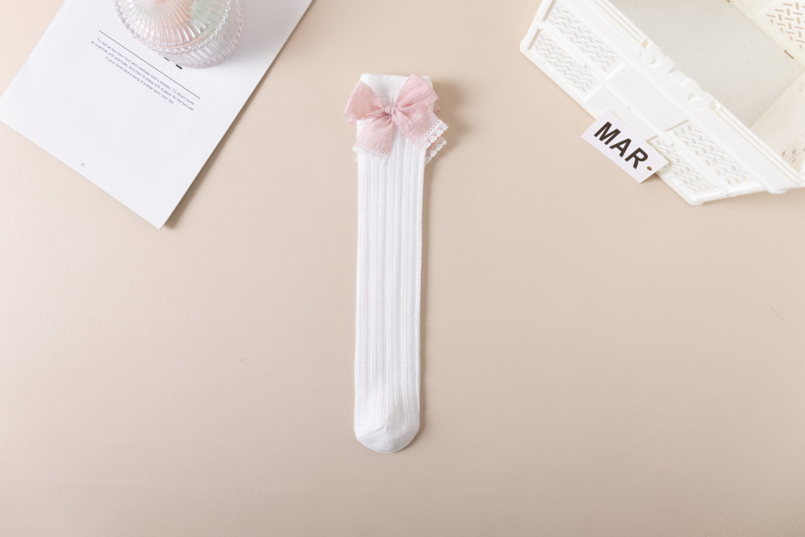 FRILL DETAILED BOW APPLIQUE KNEE LENGTH SOCKS
