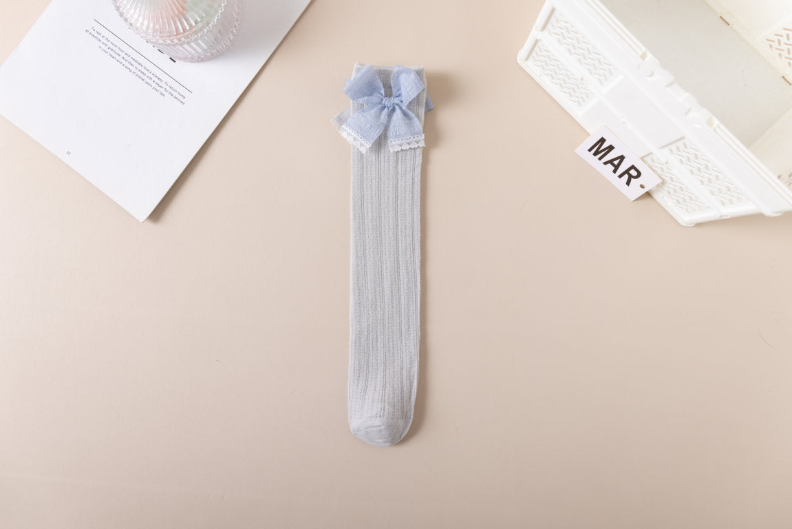 FRILL DETAILED BOW APPLIQUE KNEE LENGTH SOCKS