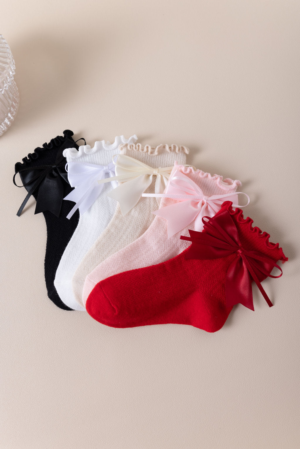 BOW & KNOT APPLIQUE ANKLE LENGTH SOCKS