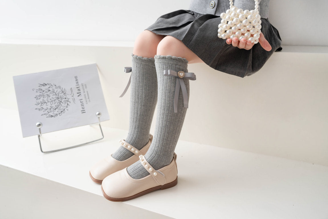 HEART & PEARL APPLIQUE KNEE LENGTH SOCKS