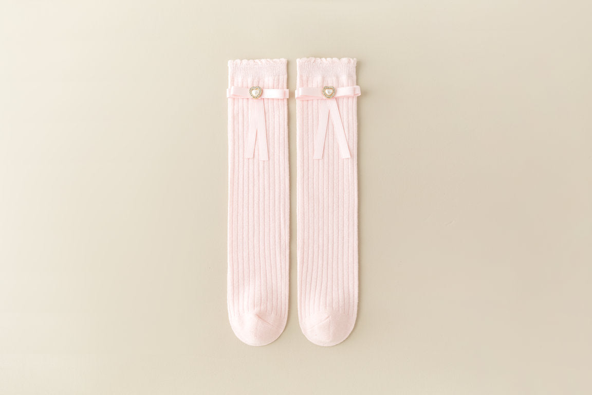 HEART & PEARL APPLIQUE KNEE LENGTH SOCKS
