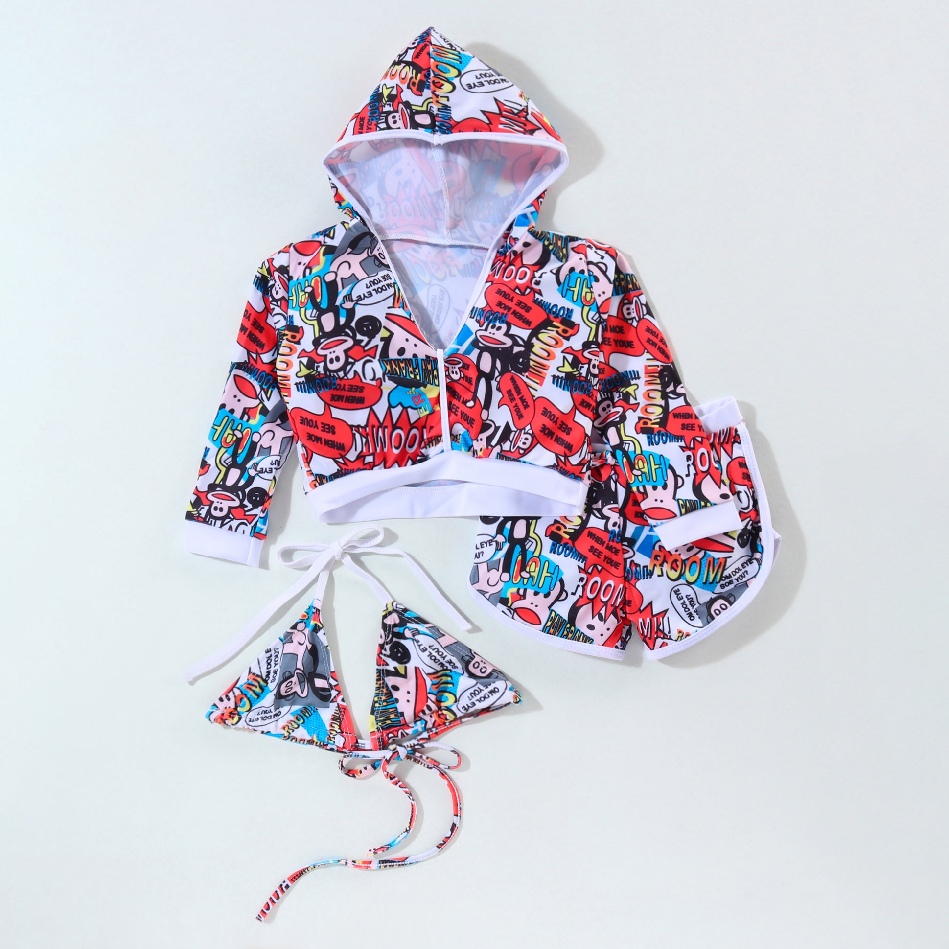 BRIKIN JACKET 3PC BIKINI SWIMSUIT - WHITE & RED
