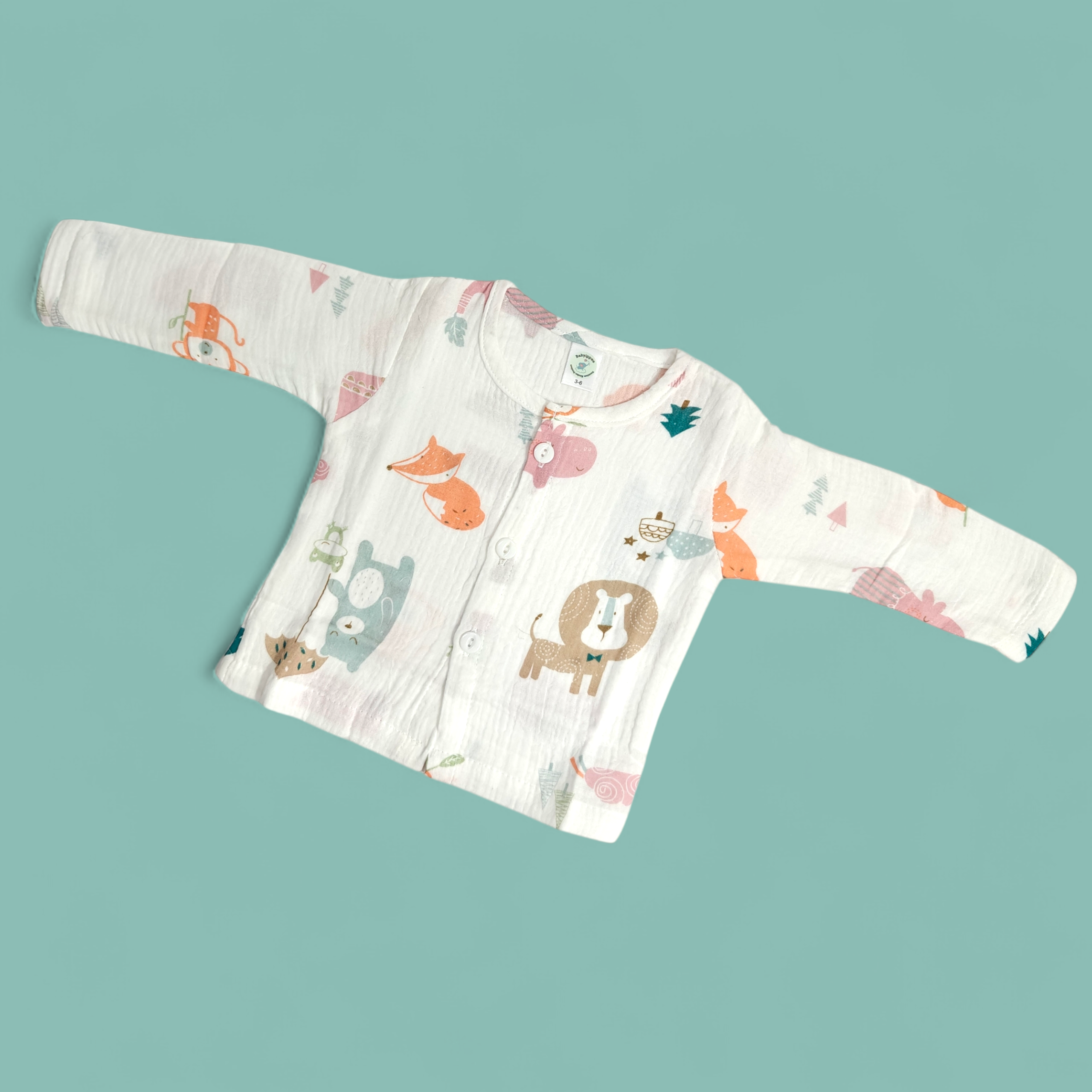 JUNGLE PRINT BUTTON-UP MUSLIN NIGHTSUIT - WHITE