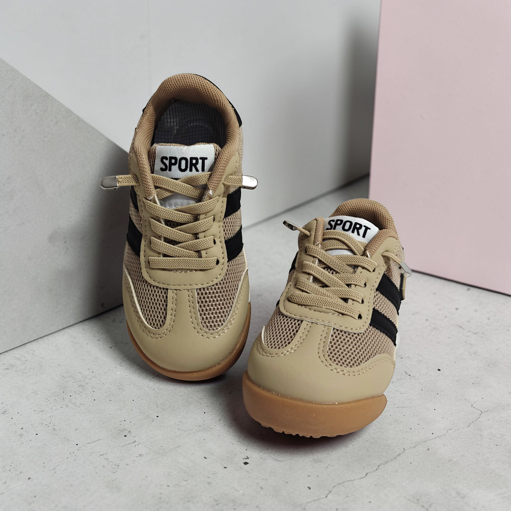 MESH DETAILED LACE DESIGN SNEAKER - KHAKI