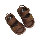 CRISS-CROSS BUCKLE APPLIQUE SANDALS - BROWN