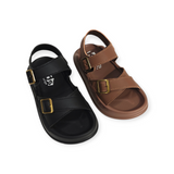 CRISS-CROSS BUCKLE APPLIQUE SANDALS - BLACK
