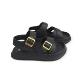 CRISS-CROSS BUCKLE APPLIQUE SANDALS - BLACK