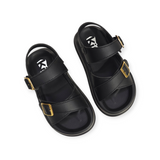CRISS-CROSS BUCKLE APPLIQUE SANDALS - BLACK