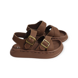 CRISS-CROSS BUCKLE APPLIQUE SANDALS - BROWN