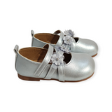 GLITTERY FLOWER APPLIQUE MARY JANE - SILVER