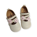 GLITTERY FLOWER APPLIQUE MARY JANE - CREAM