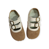 DUAL COLOR DOUBLE VELCRO MARY JANE - WHITE & BROWN