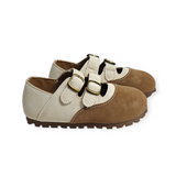 DUAL COLOR DOUBLE VELCRO MARY JANE - WHITE & BROWN