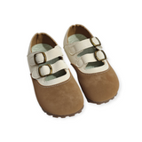 DUAL COLOR DOUBLE VELCRO MARY JANE - WHITE & BROWN
