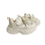 GLITTERED DETAILED WITH PEARL KNOT SNEAKERS - WHITE