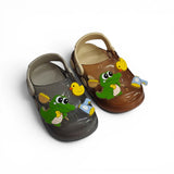 CROCODILE & DUCK APPLIQUE CLOGS - BROWN