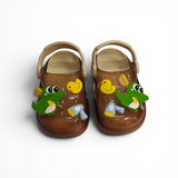 CROCODILE & DUCK APPLIQUE CLOGS - BROWN