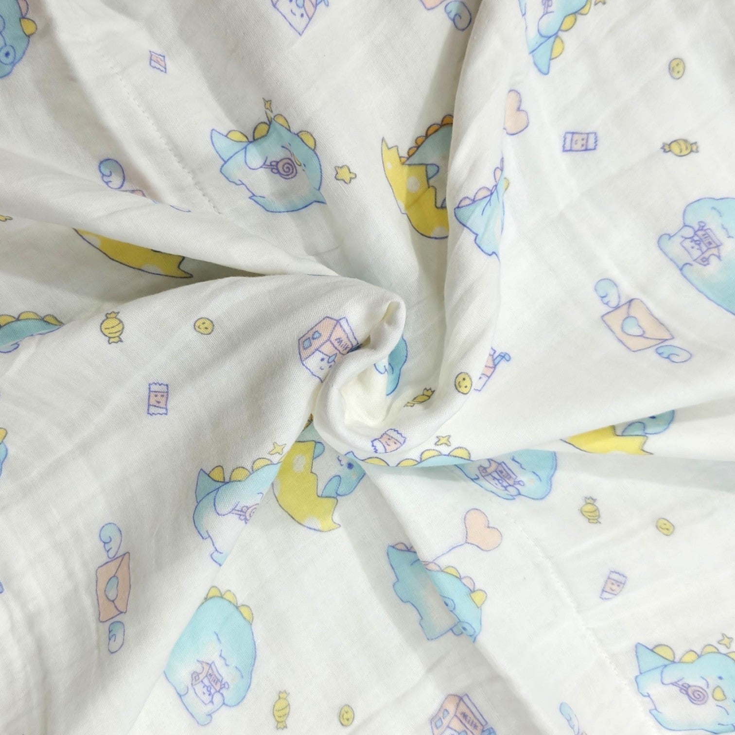 LITTLE DINO PRINT 6 LAYERS 100% MUSLIN TOWEL LARGE - WHITE