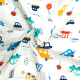 VEHICLE PRINT 6 LAYERS 100% MUSLIN TOWEL LARGE - WHITE