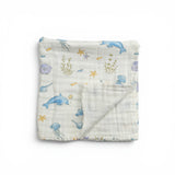 FISH PRINT 6 LAYERS 100% MUSLIN TOWEL LARGE - WHITE