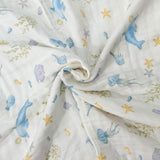 FISH PRINT 6 LAYERS 100% MUSLIN TOWEL LARGE - WHITE