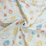CAKE & ICE-CREAM PRINT 6 LAYERS 100% MUSLIN TOWEL LARGE - WHITE