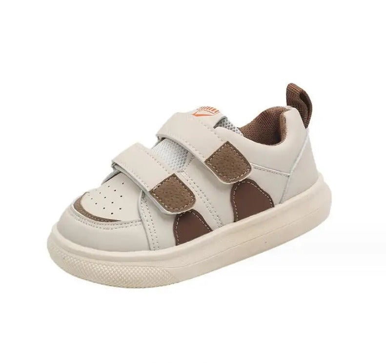 SOLID DOUBLE VELCRO CLOSURE SNEAKERS - BROWN