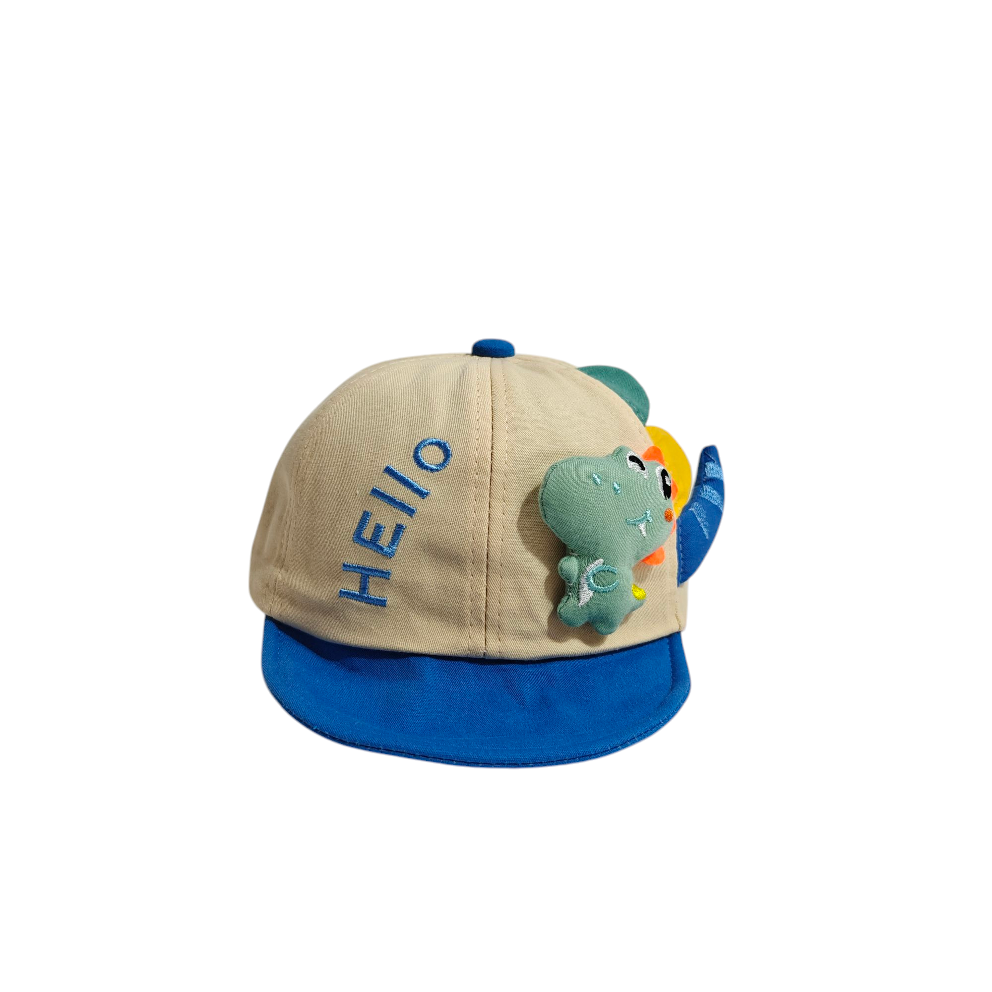 HELLO DINO APPLIQUE CAP - BEIGE & BLUE